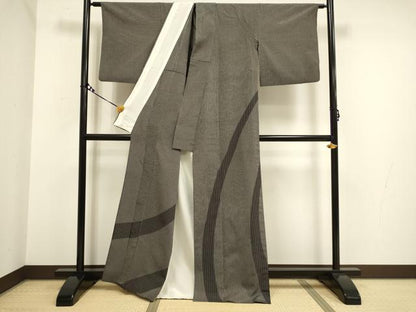 平和屋着物▽本塩沢 訪問着 単衣 変わり間道 黒地 証紙付き 正絹 逸品 DAAV3171du