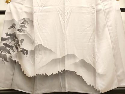 平和屋着物▽訪問着　単衣　手描き　重ね山松シルエット　暈し染め　三越扱い　正絹　逸品　未使用　DAAV3173du