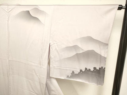 平和屋着物▽訪問着　単衣　手描き　重ね山松シルエット　暈し染め　三越扱い　正絹　逸品　未使用　DAAV3173du
