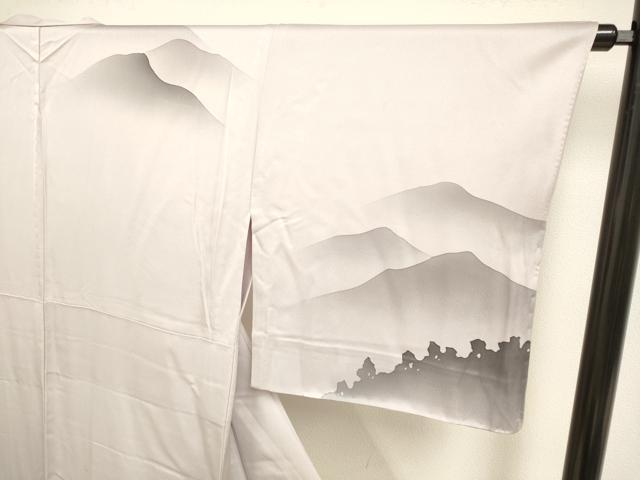 平和屋着物▽訪問着　単衣　手描き　重ね山松シルエット　暈し染め　三越扱い　正絹　逸品　未使用　DAAV3173du
