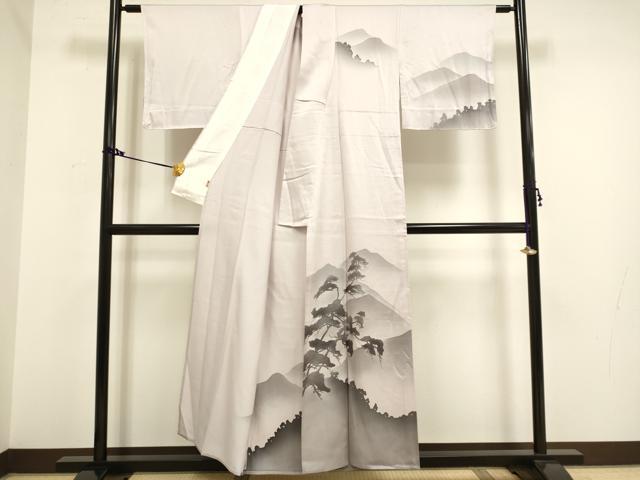 平和屋着物▽訪問着　単衣　手描き　重ね山松シルエット　暈し染め　三越扱い　正絹　逸品　未使用　DAAV3173du