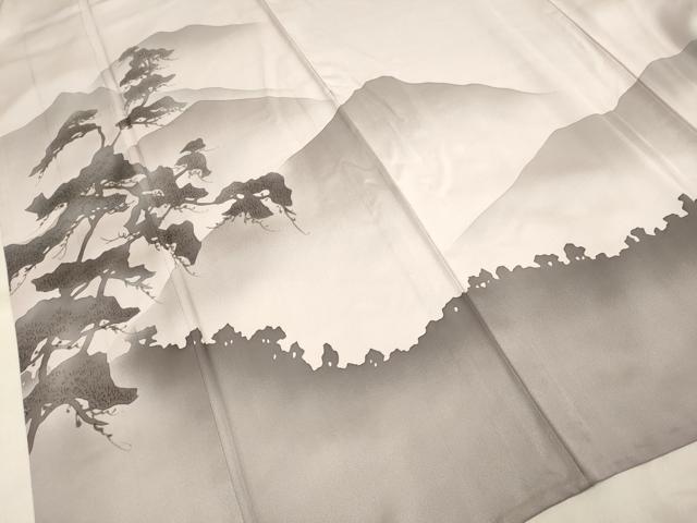 平和屋着物▽訪問着　単衣　手描き　重ね山松シルエット　暈し染め　三越扱い　正絹　逸品　未使用　DAAV3173du