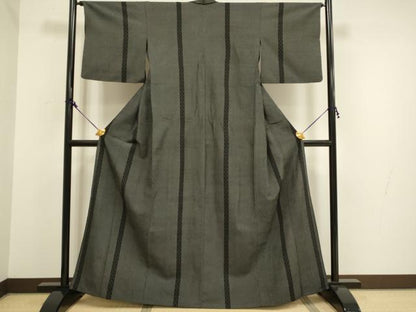 平和屋着物▽本塩沢 単衣 蚊絣 黒地 正絹 逸品 DAAV3175du