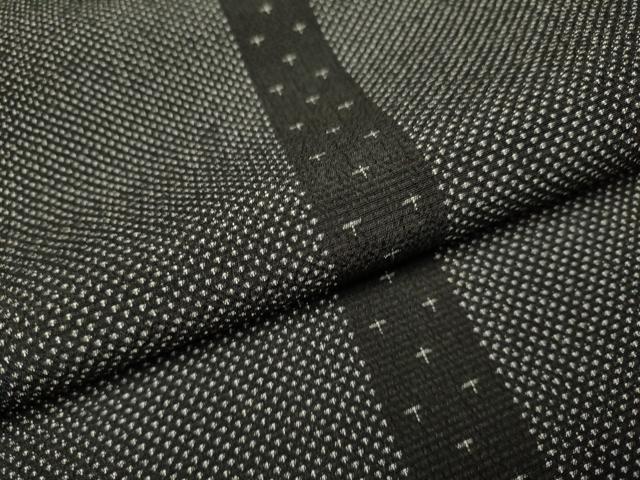 平和屋着物▽本塩沢 単衣 蚊絣 黒地 正絹 逸品 DAAV3175du