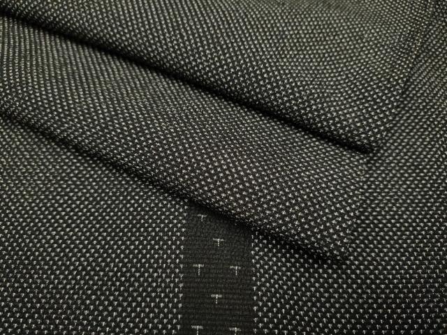 平和屋着物▽本塩沢 単衣 蚊絣 黒地 正絹 逸品 DAAV3175du