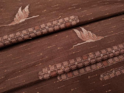 平和屋着物▽上質な紬　単衣　エ霞飛鳥文　正絹　逸品　DAAV3176du