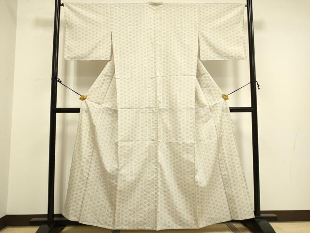 平和屋着物▽小紋 単衣 麻の葉文様 洗える着物 DAAV3179du