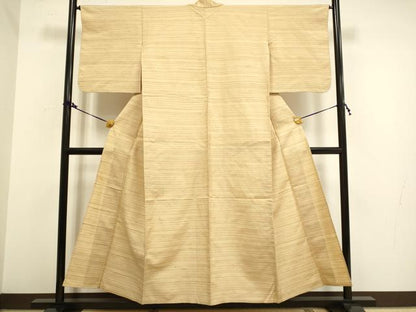 平和屋着物▽上質な紬　単衣　横段文　正絹　逸品　DAAV3180du