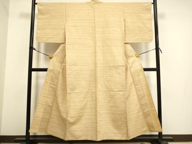 平和屋着物▽上質な紬　単衣　横段文　正絹　逸品　DAAV3180du