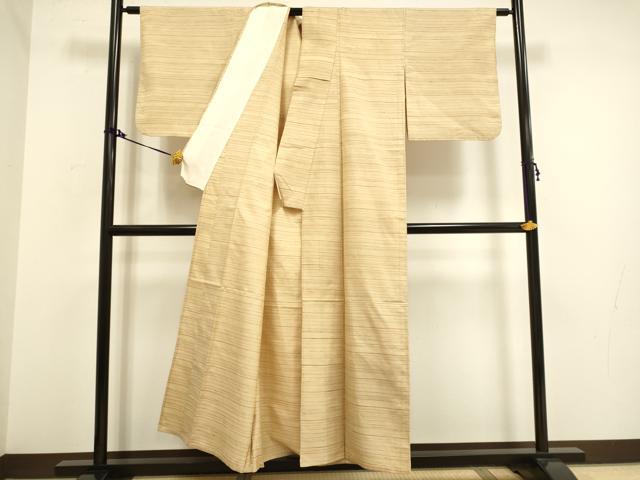 平和屋着物▽上質な紬　単衣　横段文　正絹　逸品　DAAV3180du