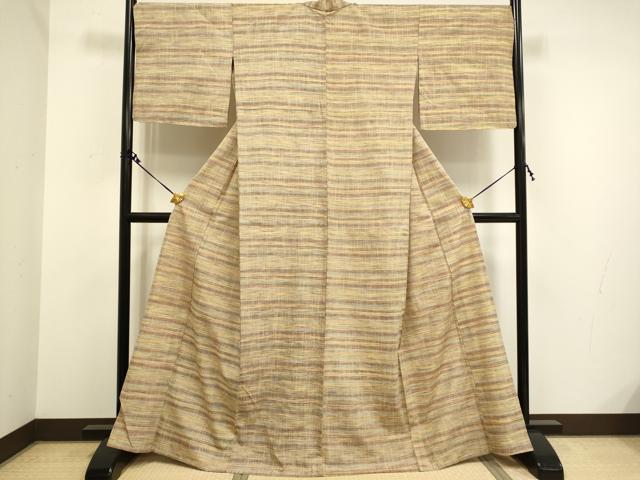 平和屋着物▽上質な紬 単衣 横段文 正絹 逸品 DAAV3182du