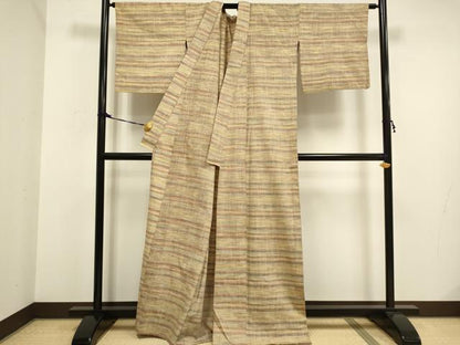 平和屋着物▽上質な紬 単衣 横段文 正絹 逸品 DAAV3182du