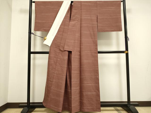 平和屋着物▽上質な紬　単衣　横段文　正絹　逸品　DAAV3183du