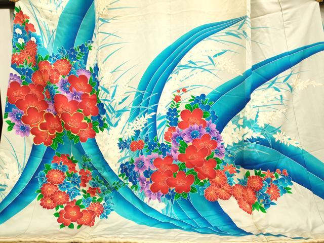 平和屋着物●お引きずり・お引き摺り・引き振袖　和装　結婚式　舞妓　芸妓　芸者　衣装　駒刺繍　草花文　金彩　逸品　DAAV3192du