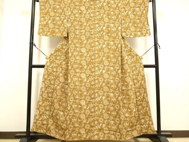 平和屋着物●上質な小紋 花蝶花丸文 鬼しぼ縮緬 正絹 逸品DAAV3212du