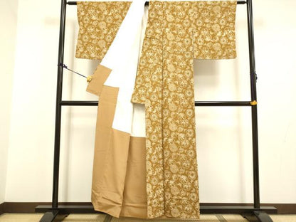 平和屋着物●上質な小紋 花蝶花丸文 鬼しぼ縮緬 正絹 逸品DAAV3212du