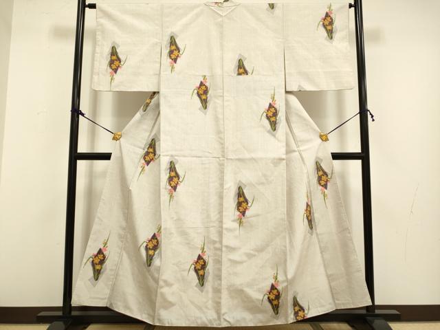 平和屋着物●上質な紬 流水草花文 正絹 逸品 DAAV3216du