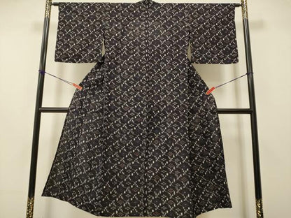 平和屋着物●久留米絣 単衣 格子花文 綿 逸品 DAAV3227du