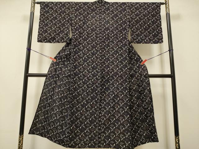 平和屋着物●久留米絣 単衣 格子花文 綿 逸品 DAAV3227du