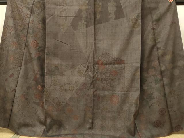 平和屋着物●訪問着　紬地　刺繍　切嵌洋花文　正絹　逸品　DAAV3230du