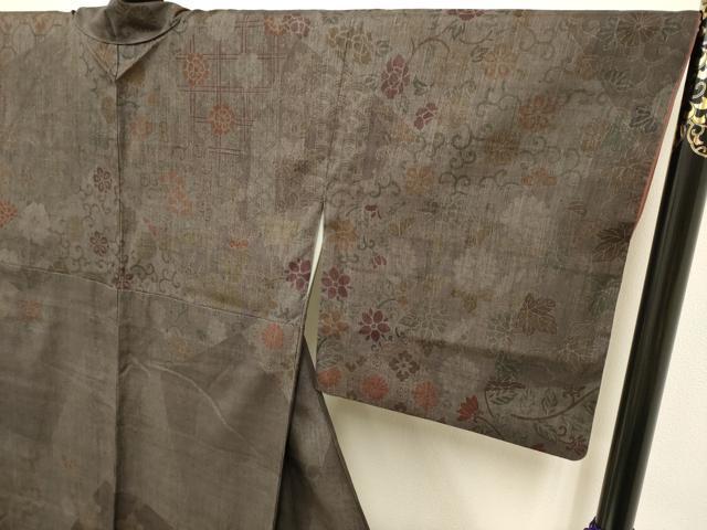 平和屋着物●訪問着　紬地　刺繍　切嵌洋花文　正絹　逸品　DAAV3230du