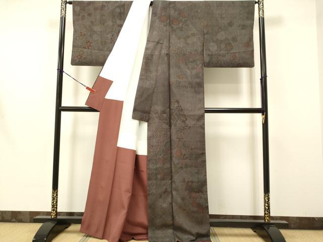 平和屋着物●訪問着　紬地　刺繍　切嵌洋花文　正絹　逸品　DAAV3230du