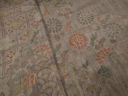 平和屋着物●訪問着　紬地　刺繍　切嵌洋花文　正絹　逸品　DAAV3230du