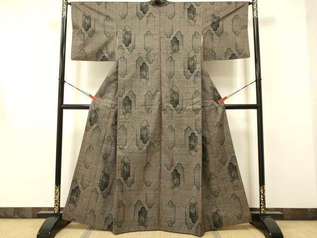 平和屋着物●本場大島紬 7マルキ 枝葉文 正絹 逸品 DAAV3233du