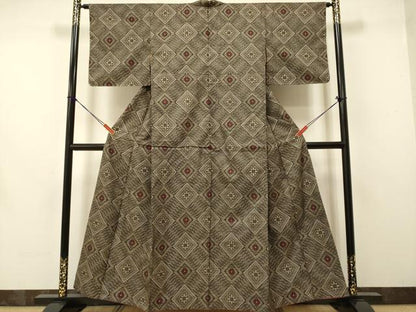 平和屋着物●希少 本場大島紬 龍郷絣 花菱文 正絹 逸品 DAAV3236du