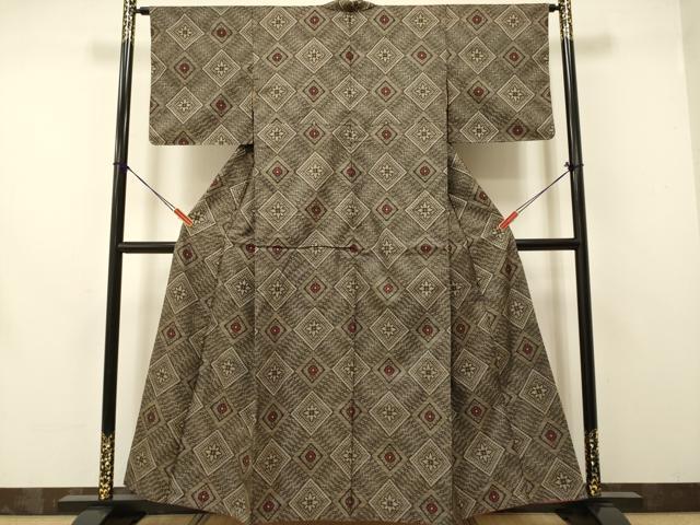 平和屋着物●希少 本場大島紬 龍郷絣 花菱文 正絹 逸品 DAAV3236du