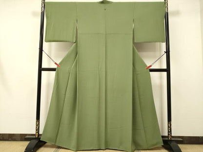 平和屋着物●上質な色無地 鶸茶色 正絹 逸品 DAAV3241du
