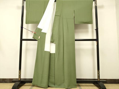 平和屋着物●上質な色無地 鶸茶色 正絹 逸品 DAAV3241du