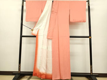 平和屋着物●上質な色無地 南天地紋 鉛丹色 正絹 逸品 DAAV3262du