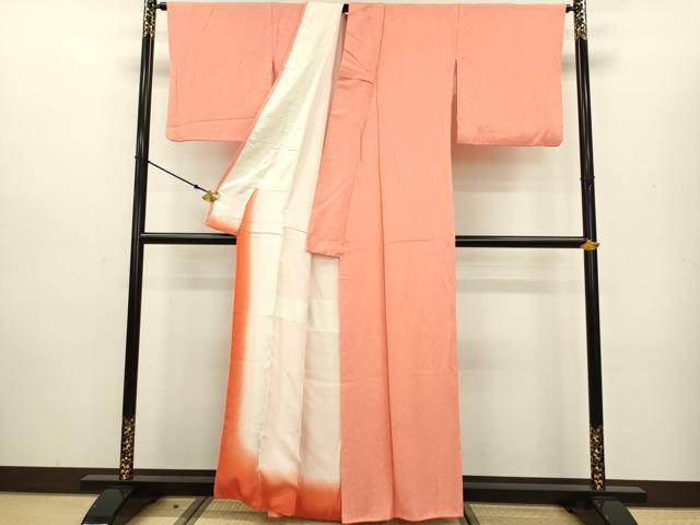 平和屋着物●上質な色無地 南天地紋 鉛丹色 正絹 逸品 DAAV3262du