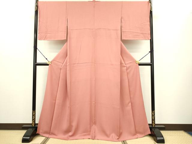 平和屋着物●上質な色無地 舞花地紋 甚三紅色 正絹 逸品 未使用 DAAV3275du