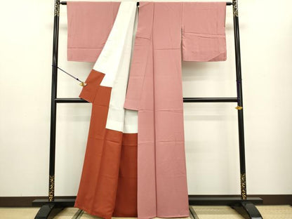 平和屋着物●上質な色無地 甚三紅色 正絹 逸品 DAAV3277du