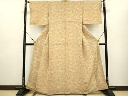 平和屋着物●上質な小紋 松葉文 鬼しぼ縮緬 正絹 逸品 DAAV3283du