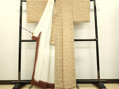平和屋着物●上質な小紋 松葉文 鬼しぼ縮緬 正絹 逸品 DAAV3283du
