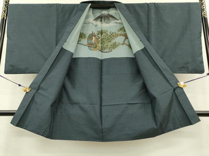 平和屋着物●男性　本場大島紬　アンサンブル　長羽織　格子　正絹　逸品　DAAV3292du