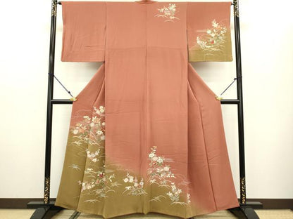 平和屋着物●創業460年・千總 訪問着 駒刺繍 草花文 枝椿 橘 暈し染め 金彩 鬼しぼ縮緬 西武百貨店扱い 正絹 逸品 DAAV3294du