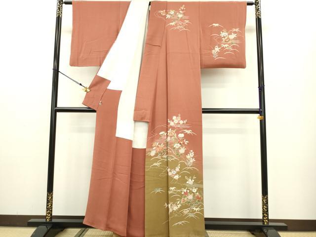 平和屋着物●創業460年・千總 訪問着 駒刺繍 草花文 枝椿 橘 暈し染め 金彩 鬼しぼ縮緬 西武百貨店扱い 正絹 逸品 DAAV3294du