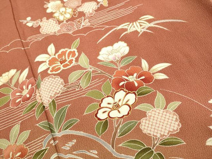 平和屋着物●創業460年・千總 訪問着 駒刺繍 草花文 枝椿 橘 暈し染め 金彩 鬼しぼ縮緬 西武百貨店扱い 正絹 逸品 DAAV3294du