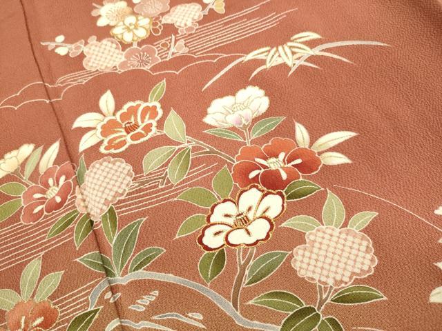 平和屋着物●創業460年・千總 訪問着 駒刺繍 草花文 枝椿 橘 暈し染め 金彩 鬼しぼ縮緬 西武百貨店扱い 正絹 逸品 DAAV3294du