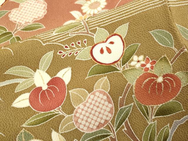 平和屋着物●創業460年・千總 訪問着 駒刺繍 草花文 枝椿 橘 暈し染め 金彩 鬼しぼ縮緬 西武百貨店扱い 正絹 逸品 DAAV3294du