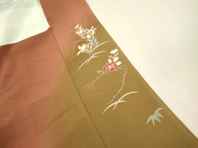 平和屋着物●創業460年・千總 訪問着 駒刺繍 草花文 枝椿 橘 暈し染め 金彩 鬼しぼ縮緬 西武百貨店扱い 正絹 逸品 DAAV3294du