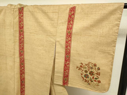 平和屋着物●訪問着 紬地 花鳥文 正絹 逸品 DAAV3318du