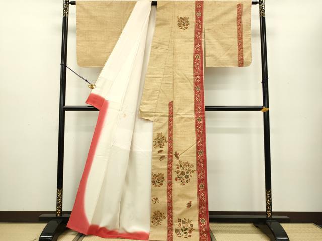 平和屋着物●訪問着 紬地 花鳥文 正絹 逸品 DAAV3318du