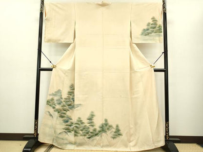平和屋着物●訪問着 紬地 手描き 樹林文 正絹 逸品 DAAV3319du