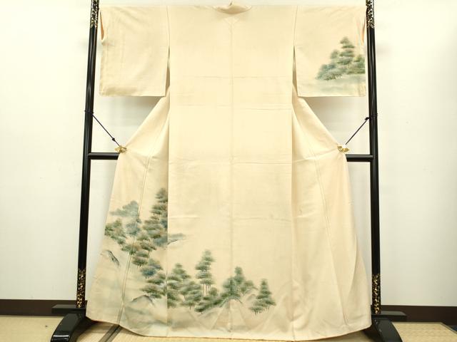 平和屋着物●訪問着 紬地 手描き 樹林文 正絹 逸品 DAAV3319du