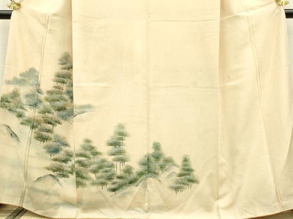 平和屋着物●訪問着 紬地 手描き 樹林文 正絹 逸品 DAAV3319du